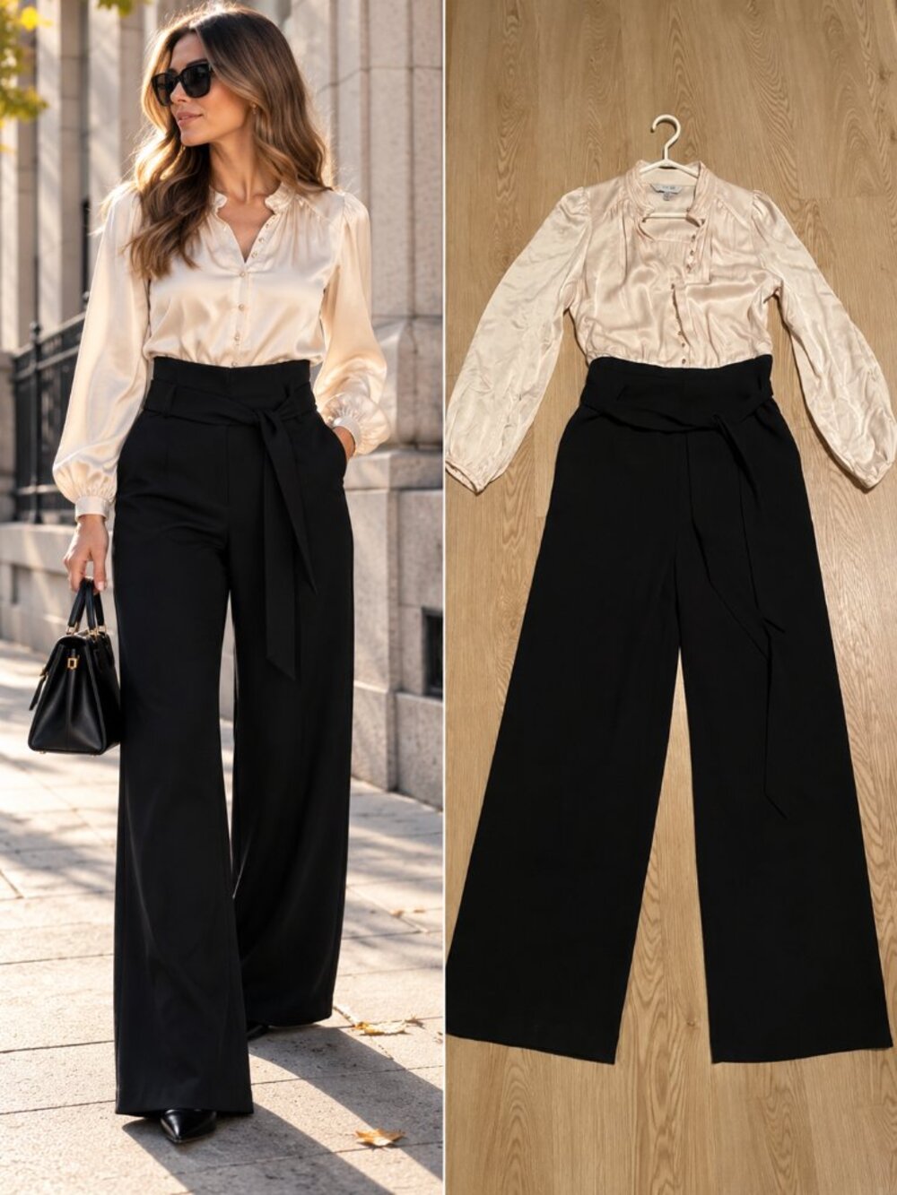 Ever New Black Cream Satin Wide Leg Jumpsuit Tailored Quiet Luxury 6